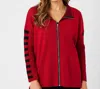 Angel Apparel Stripe Sleeve Zip Jacket In Red/black In Multi