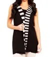 ANGEL APPAREL STRIPE VEST IN BLACK/STONE