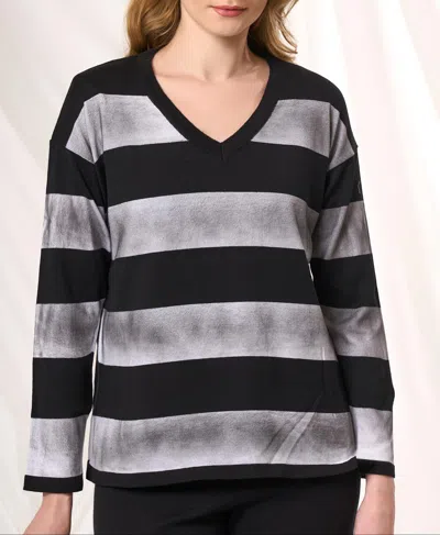 Angel Apparel Stripe V-neck Sweater In Black