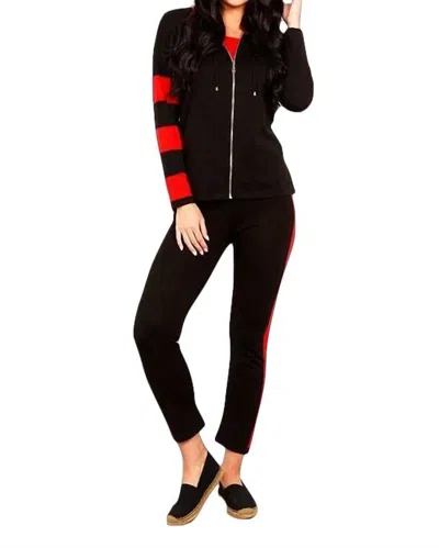 Angel Apparel Stripe Zip Hoodie In Black/red