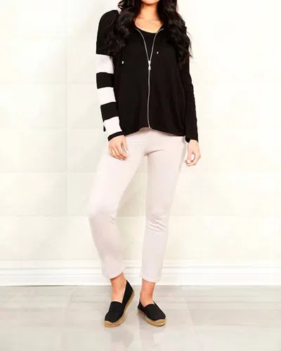 ANGEL APPAREL STRIPE ZIP HOODIE IN BLACK/STONE