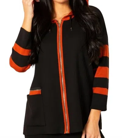 Angel Apparel Stripe Zip Poncho In Black/rust