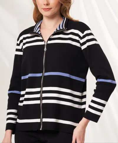 Angel Apparel Stripe Zip Up Jacket In Black/denim