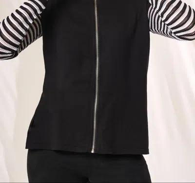 Angel Apparel Stripe Zip Up Knit Top In Black/white