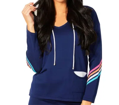 Angel Apparel Striped Detail Hoodie W/ Pockets In Navy In Blue
