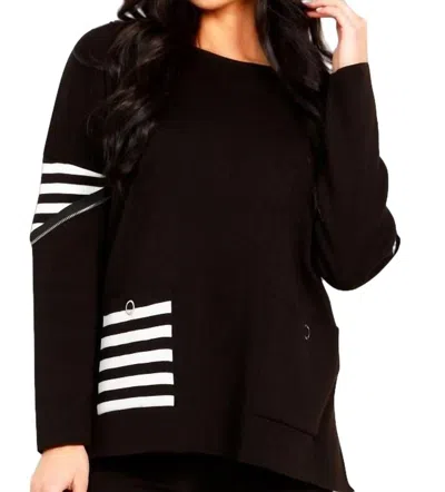 Angel Apparel Striped Pocket Poncho In Black/white