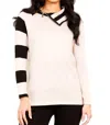 ANGEL APPAREL STRIPED ZIP NECK SWEATER IN STONE/BLACK