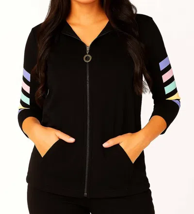 Angel Apparel Three Quarter Sleeve Stripe Hoodie In Black