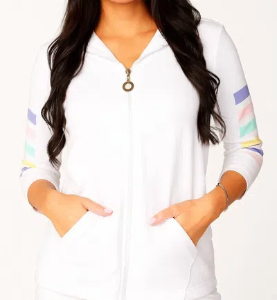 Angel Apparel Three Quarter Sleeve Stripe Hoodie In White