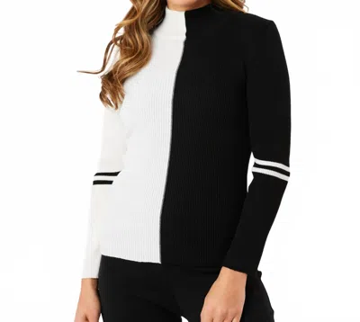 Angel Apparel Two Tone Mock Neck Sweater In Black/ivory