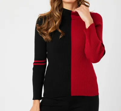 Angel Apparel Two Tone Mock Neck Sweater In Black/red In Multi