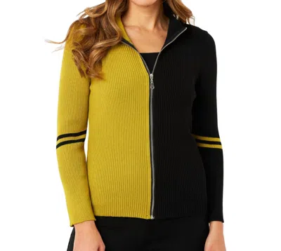 Angel Apparel Two Tone Ribbed Zip Up Cardigan In Black/mustard In Multi