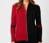 Angel Apparel Two Tone Ribbed Zip Up Cardigan In Black/red In Multi