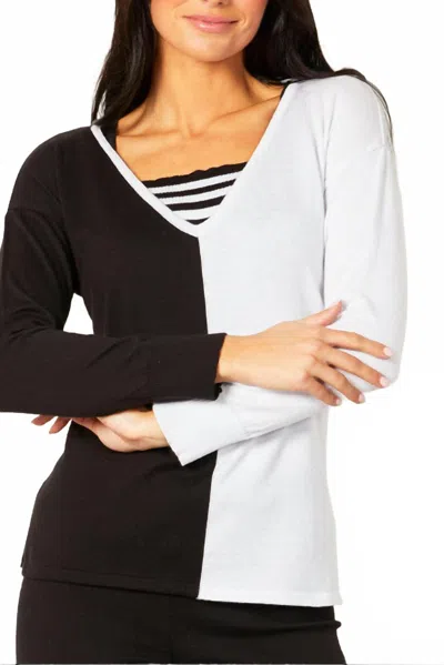 Angel Apparel Two-tone Stripe Detail Top In Black/white