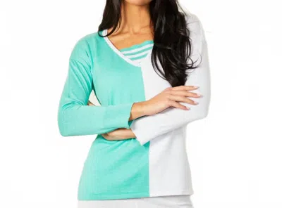 Angel Apparel Two-tone Stripe Detail Top In Mint White In Multi