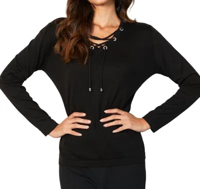 Angel Apparel V-neck Grommet Top In Black