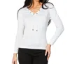 ANGEL APPAREL V-NECK GROMMET TOP IN CHALK