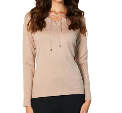 Angel Apparel V-neck Grommet Top In Sand In Beige