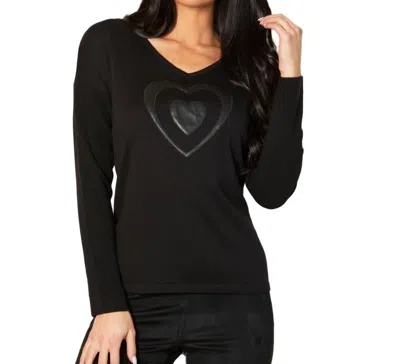 Angel Apparel V-neck Pleather Heart Detail Top In Black