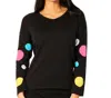 Angel Apparel V-neck Polkadot Detail Sleeve Top In Black In Black