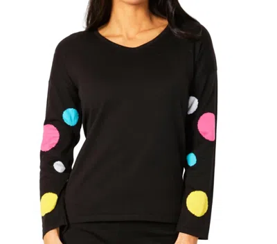 Angel Apparel V-neck Polkadot Detail Sleeve Top In Black