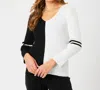 Angel Apparel V-neck Ribbed Sweater In Black/ivory In Multi