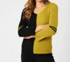 Angel Apparel V-neck Ribbed Sweater In Black/mustard In Green