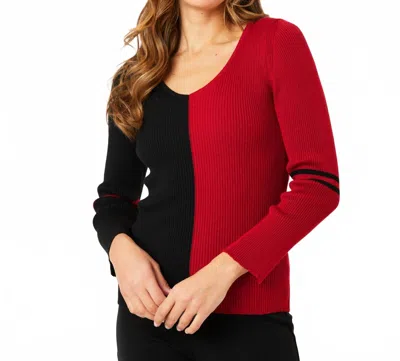 Angel Apparel V-neck Ribbed Sweater In Black/red In Multi