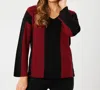 Angel Apparel V-neck Ribbed Sweater In Black/wine In Multi