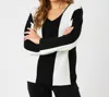 Angel Apparel V-neck Ribbed Sweater In Ivory/black In Multi