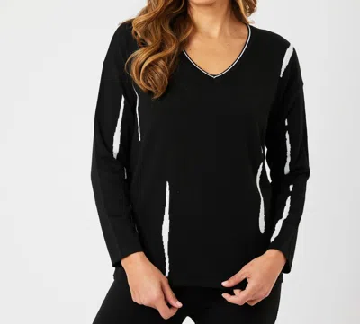 Angel Apparel V-neck Sweater In Black/ivory In Multi