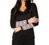 ANGEL APPAREL V-NECK SWEATER IN BLACK/MULTI