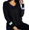 ANGEL APPAREL V-NECK SWEATER IN BLACK/MULTI