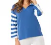 Angel Apparel V-neck Sweater In White Blue In Blue