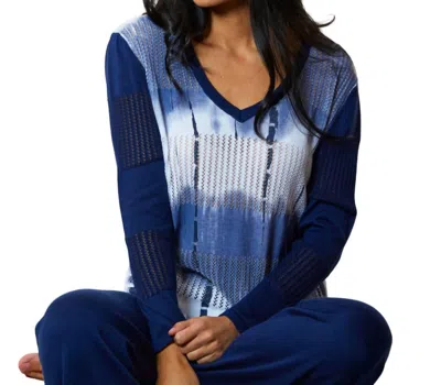 Angel Apparel V-neck Sweater In White/navy In Multi