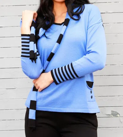 Angel Apparel V-neck Sweater With Scarf In Periwinkle/black In Blue