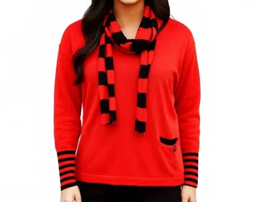 Angel Apparel V-neck Sweater With Scarf In Red/black
