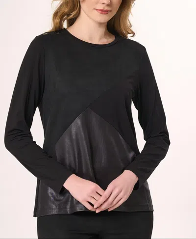 Angel Apparel Vegan Leather & Faux Suede Top In Black