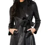 ANGEL APPAREL VEGAN LEATHER COLLAR BELTED TRENCH JACKET WITH POCKETS IN BLACK