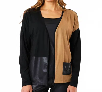Angel Apparel Vegan Leather Suede Cardigan In Black/sand