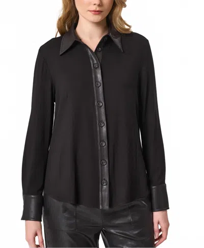 Angel Apparel Vegan Leather Trim Shirt In Black