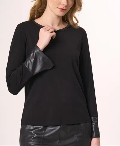 Angel Apparel Vegan Leather Trim Top In Black