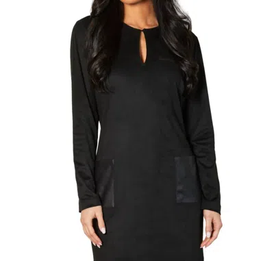 Angel Apparel Vegan Leather/suede Front Pocket Dress In Black