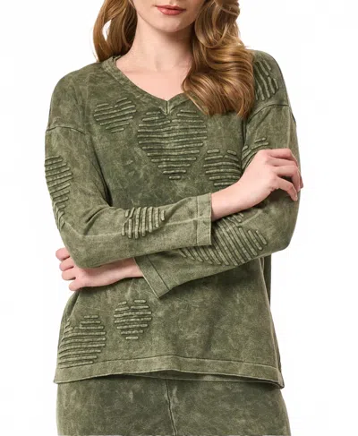Angel Apparel V-neck Heart Sweater In Army In Multi