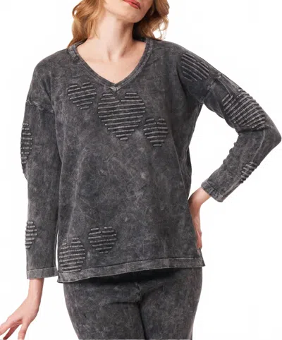 Angel Apparel V-neck Heart Sweater In Charcoal In Gray