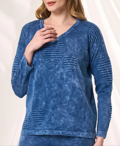 Angel Apparel V-neck Heart Sweater In Denim In Blue