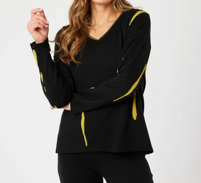Angel Apparel V-neck Sweater In Black/mustard