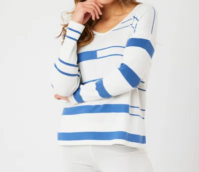 Angel Apparel V-neck Sweater In Ivory/denim In Multi