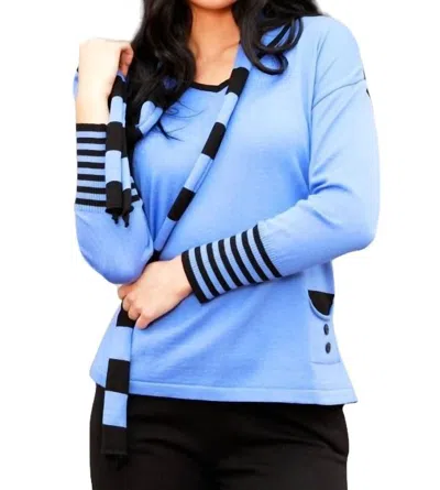 Angel Apparel V-neck Sweater With Scarf In Periwinkle/black In Blue