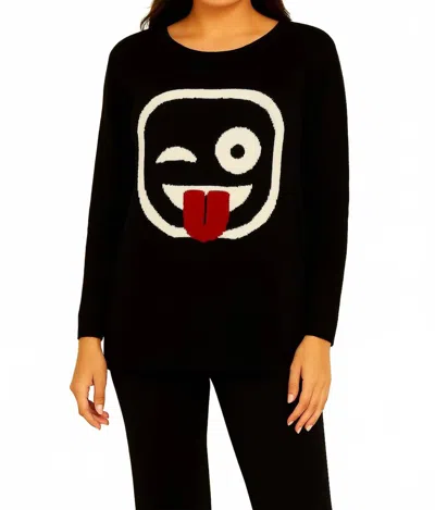 Angel Apparel Wink & Tongue Emoji Top In Blackstone